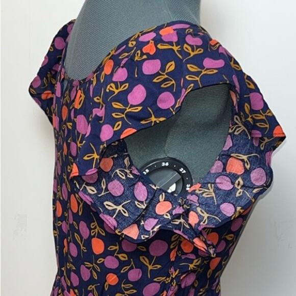 Fossil Keyhole Mini Dress Flutter Sleeves Navy Blue,Purple,Orange Womens Size XS - Picture 7 of 16